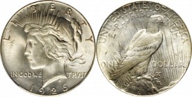 Peace Silver Dollar
1926 Peace Silver Dollar. MS-64 (PCGS).
PCGS# 7367. NGC ID: 257N.
From the Abigail Collection.
Estimate: $100