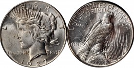 Peace Silver Dollar
1927 Peace Silver Dollar. MS-62 (PCGS).
PCGS# 7370. NGC ID: 257S.
Estimate: $100