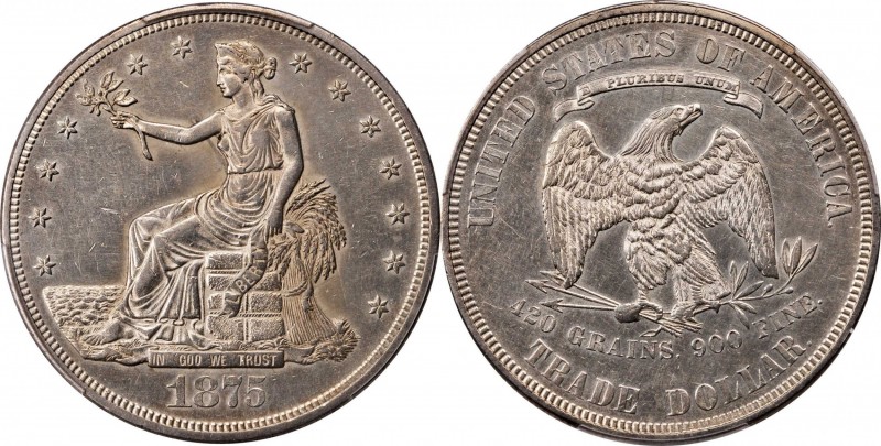 Trade Dollar
1875 Trade Dollar. Type I/II. AU Details--Cleaned (PCGS).
PCGS# 7...