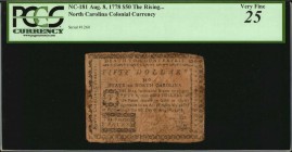 Colonial Notes
NC-181. North Carolina. August 8, 1778. $50. PCGS Currency Very Fine 25.
No. 1260. "T" in box. The Rising States motto. Printed by J....