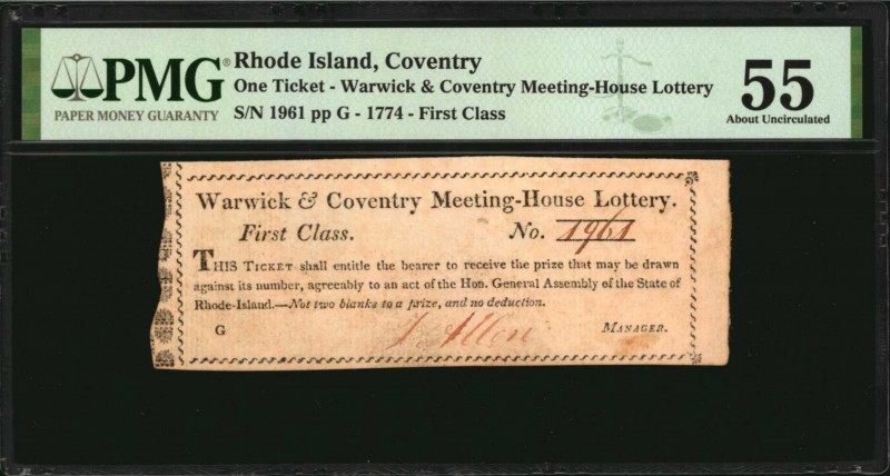 Colonial Notes
Rhode Island. Warwick & Coventry Meeting-House Lottery. 1 Ticket...