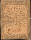 Continental Currency
CC-22. Continental Currency. February 17, 1776. $2/3. Very Good.
No. 332427. Darkly printed inks are featured on this average c...