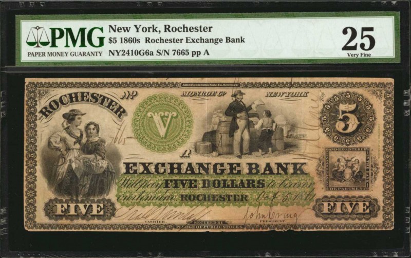 New York
Rochester, New York. Rochester Exchange Bank. 1860's $5. PMG Very Fine...