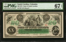 South Carolina
Columbia, South Carolina. State of South Carolina. 1872 $20. PMG Superb Gem Uncirculated 67 EPQ.
No. 88, Plate B. Allegorical figures...