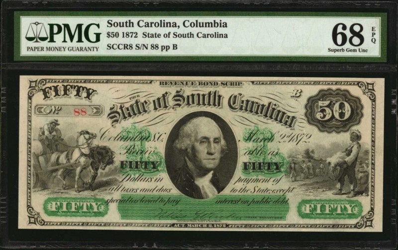 South Carolina
Columbia, South Carolina. State of South Carolina. 1872 $50. PMG...