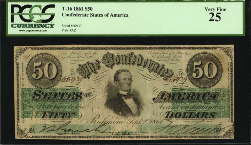 Confederate Currency
T-16. Confederate Currency. 1861 $50. PCGS Currency Very F...