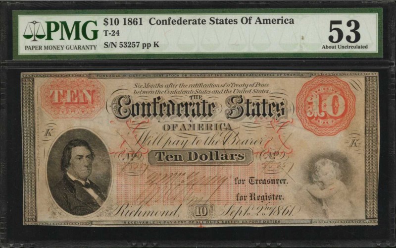 Confederate Currency
T-24. Confederate Currency. 1861 $10. PMG About Uncirculat...