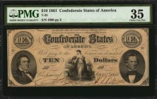 Confederate Currency
T-25. Confederate Currency. 1861 $10. PMG Choice Very Fine 35.
No. 4960. Plate Z. PF-2. Cr. 169. Keatinge & Ball, Richmond, VA....