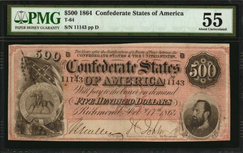 Confederate Currency
T-64. Confederate Currency. 1864 $500. PMG About Uncircula...