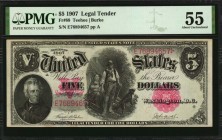 Legal Tender Notes
Fr. 88. 1907 $5 Legal Tender Note. PMG About Uncirculated 55.
A somewhat better Teehee-Burke signature combination. Woodchoppers ...