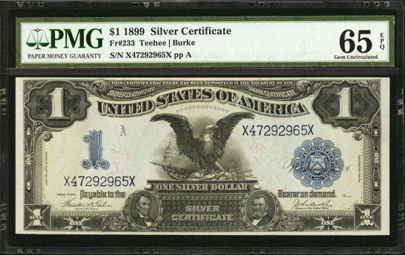 Silver Certificates
Fr. 233. 1899 $1 Silver Certificate. PMG Gem Uncirculated 6...