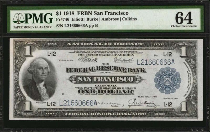 Federal Reserve Bank Notes
Fr. 746. 1918 $1 Federal Reserve Bank Note. San Fran...