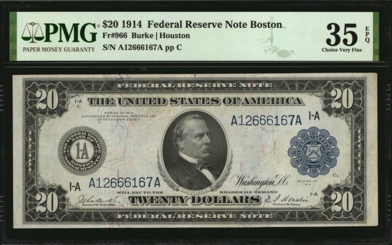 Federal Reserve Notes
Fr. 966. 1914 $20 Federal Reserve Note. Boston. PMG Choic...