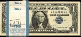 Silver Certificates
Lot of (100) Fr. 1620. 1957A $1 Silver Certificates. Choice About Uncirculated. Original Pack.
Original B.E.P. band. An impressi...