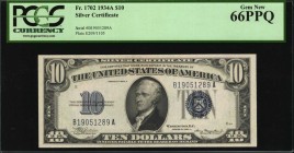 Silver Certificates
Fr. 1702. 1934A $10 Silver Certificate. PCGS Currency Gem New 66 PPQ.
An appealing Gem example of this 1934A $10 Silver Certific...