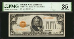 Gold Certificates
Fr. 2404. 1928 $50 Gold Certificate. PMG Choice Very Fine 35.
An evenly circulated, sharply printed and bright small size $50 Gold...
