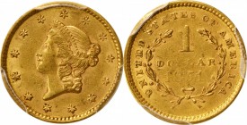 Gold Dollar
1851 Gold Dollar. AU-58 (PCGS).
PCGS# 7513. NGC ID: 25BK.
From the Naples Bay Collection. 
Estimate: $200