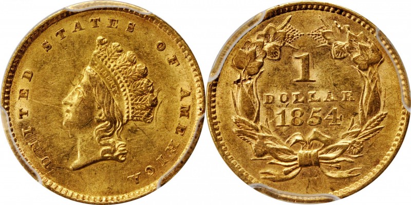 Gold Dollar
1854 Gold Dollar. Type II. Unc Details--Gouged (PCGS).
PCGS# 7531....