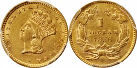 Gold Dollar
1856 Gold Dollar. Slant 5. AU-58 (PCGS).
PCGS# 7540. NGC ID: 25CB.
From the Monterrey Collection.
Estimate: $210
