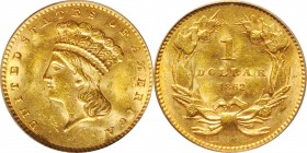 Gold Dollar
1862 Gold Dollar. MS-63 (PCGS).
PCGS# 7560. NGC ID: 25CW.
Estimate: $400
