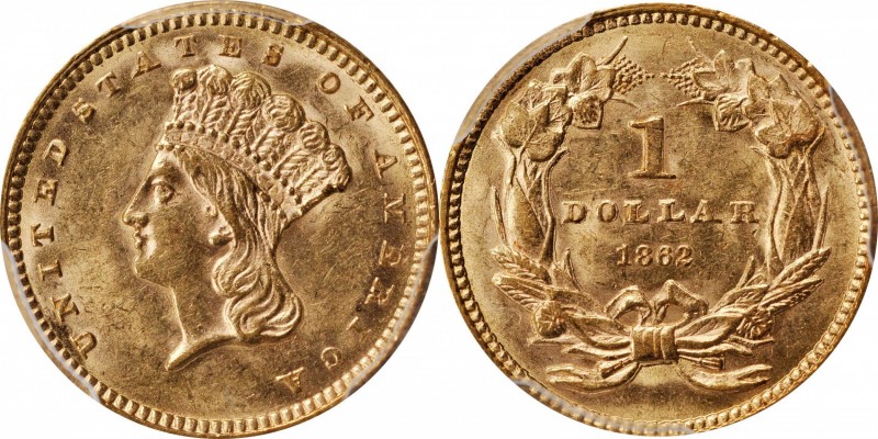 Gold Dollar
1862 Gold Dollar. MS-61 (PCGS).
PCGS# 7560. NGC ID: 25CW.
Estimat...