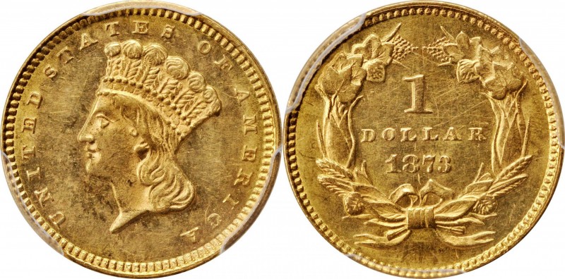 Gold Dollar
1873 Gold Dollar. Open 3. AU-58 (PCGS).
PCGS# 7573. NGC ID: 25DB....