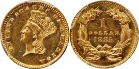 Gold Dollar
1885 Gold Dollar. MS-62 (PCGS).
PCGS# 7586. NGC ID: 25DP.
From the Monterrey Collection.
Estimate: $400
