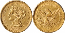 Liberty Head Quarter Eagle
1852 Liberty Head Quarter Eagle. AU-53 (PCGS).
PCGS# 7763. NGC ID: 25HR.
From the Naples Bay Collection. 
Estimate: $25...
