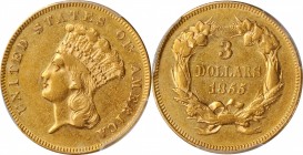 Three-Dollar Gold Piece
1855 Three-Dollar Gold Piece. AU-50 (PCGS).
PCGS# 7972. NGC ID: 25M6.
From the Naples Bay Collection. 
Estimate: $850