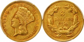 Three-Dollar Gold Piece
1856 Three-Dollar Gold Piece. EF-45 (PCGS).
PCGS# 7974. NGC ID: 25M8.
From the Naples Bay Collection. 
Estimate: $800