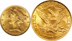 Liberty Head Half Eagle
1901 Liberty Head Half Eagle. MS-62 (PCGS).
PCGS# 8402. NGC ID: 25YW.
Estimate: $350