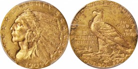 Indian Half Eagle
1909 Indian Half Eagle. MS-62 (PCGS).
PCGS# 8513. NGC ID: 28DH.
Estimate: $500