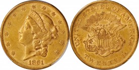 Liberty Head Double Eagle
1861 Liberty Head Double Eagle. AU-50 (PCGS).
PCGS# 8932. NGC ID: 269G.
From the Naples Bay Collection. 
Estimate: $2000