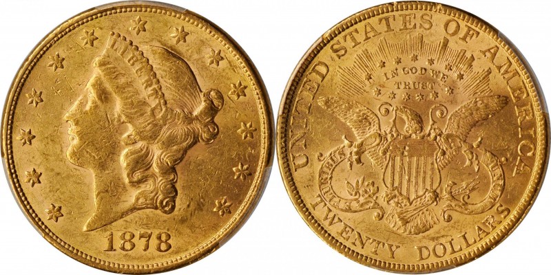 Liberty Head Double Eagle
1878 Liberty Head Double Eagle. AU-58 (PCGS). CAC.
P...