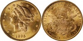 Liberty Head Double Eagle
1895 Liberty Head Double Eagle. MS-62 (PCGS).
PCGS# 9027. NGC ID: 26CD.
From the Naples Bay Collection. 
Estimate: $2000