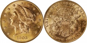 Liberty Head Double Eagle
1903 Liberty Head Double Eagle. MS-64 (PCGS).
PCGS# 9043. NGC ID: 26CW.
From the Naples Bay Collection. 
Estimate: $2000
