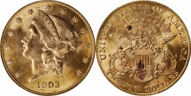 Liberty Head Double Eagle
1903 Liberty Head Double Eagle. MS-63 (PCGS).
PCGS# 9043. NGC ID: 26CW.
From the Naples Bay Collection. 
Estimate: $2000