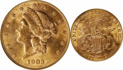 Liberty Head Double Eagle
1903 Liberty Head Double Eagle. MS-62 (PCGS).
PCGS# 9043. NGC ID: 26CW.
From the Naples Bay Collection. 
Estimate: $2000