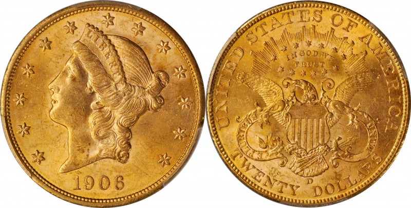 Liberty Head Double Eagle
1906-D Liberty Head Double Eagle. MS-62 (PCGS).
PCGS...