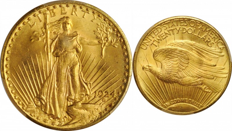 Saint-Gaudens Double Eagle
1924 Saint-Gaudens Double Eagle. MS-64 (PCGS).
PCGS...