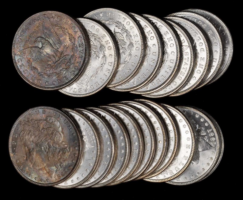 Rolls
Lot of (20) 1887 Morgan Silver Dollars. Average MS-60 to MS-62.
All bril...