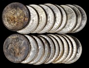 Rolls
Lot of (20) 1904-O Morgan Silver Dollars. Average MS-60 to MS-62.
Brilliant silver but for a pair of heavily toned end coins. (Total: 20 piece...