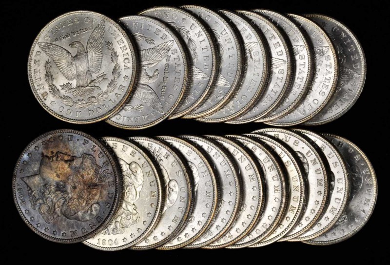 Rolls
Lot of (20) 1904-O Morgan Silver Dollars. Average MS-60 to MS-62.
Mostly...