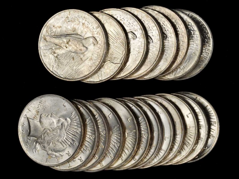 Rolls
Lot of (20) 1922 Peace Silver Dollars. Average MS-60 to MS-62.
Mostly br...