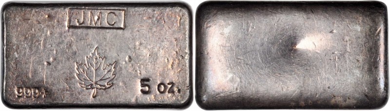 Ingots
Johnson Matthey of Canada Cast Silver Ingot. 5 Ounces. 999+ Fine.
51 mm...