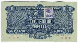Czechoslovakia 1000 Korun 1944 (1945) Specimen With Adhesive Stamp 
P# 57s; XF