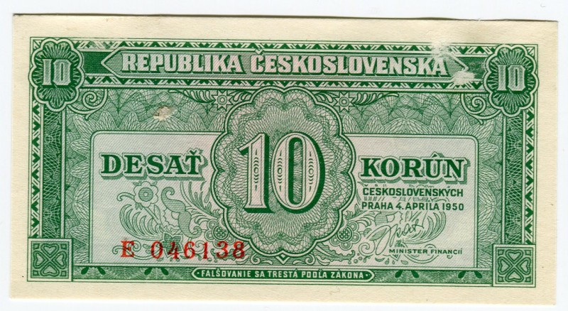 Czechoslovakia 10 Korun 1950 
P# 83b; UNC