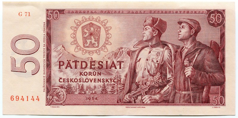 Czechoslovakia 50 Korun 1964 
P# 90b; № G71 694144; UNC