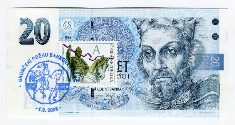 Czechoslovakia 20 Korun 1994 With Stamp "Ukončení Platnosti Bankovek"
P# 10; UN...