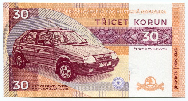 Czechoslovakia 30 Korun 2018 Specimen "Skoda Favorit"
Fantasy Banknote; Limited...